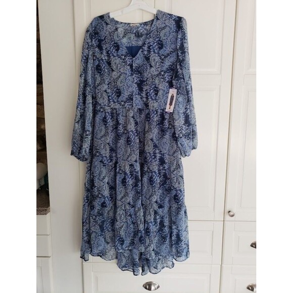 Dresses & Skirts - Joie Blue Printed Chiffon Balloon Sleeve Midi Dress Size XXL - NEW